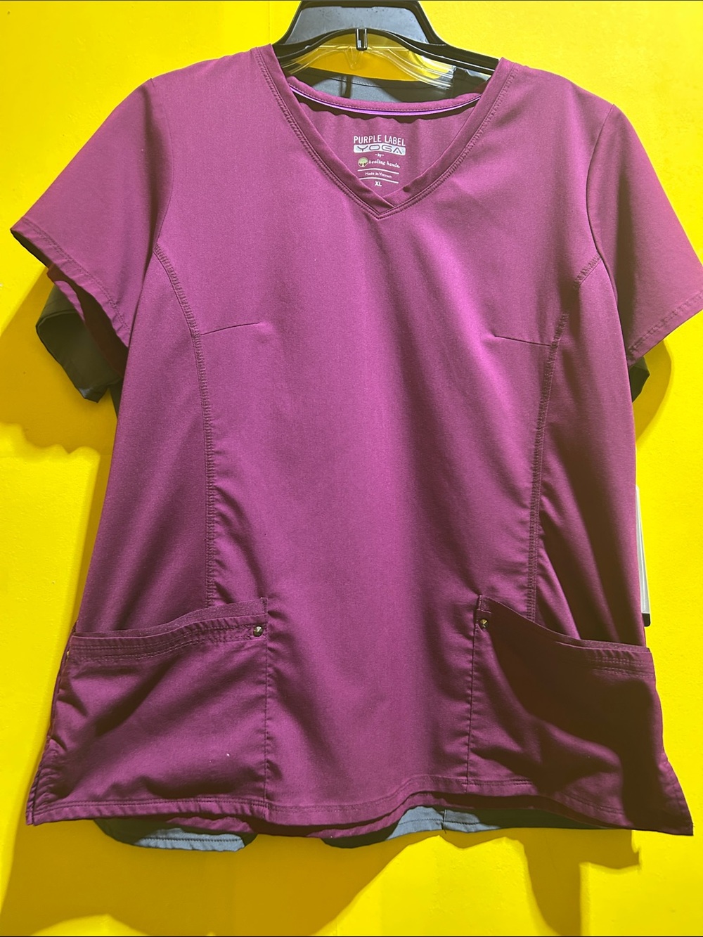 Purple Label V-Neck Scrub Top in Berry and Gray V-Neck Scrub by EliteMed
